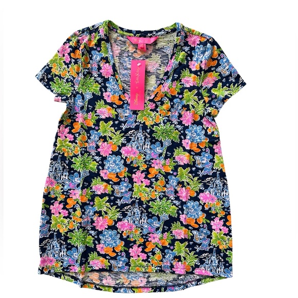 Disney Parks Collection x Lilly Pulitzer Tops - Lilly Pulitzer Graphic Blue and Yellow Short Sleeve Blouse